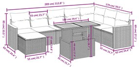9 pcs conjunto de sofás p/ jardim com almofadões vime PE bege