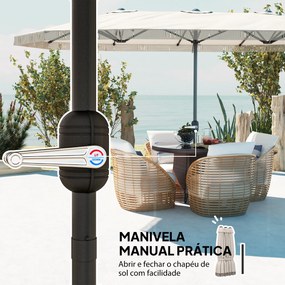 Chapéu de Sol Duplo 4,5x2,65 m com Manivela Manual Resistente a Água e Proteção UV30+ Chapéu de Sol Grande Creme