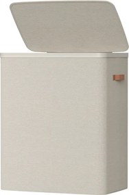 Cesto da roupa suja, cesto de 190 L com 3 compartimentos 64 x 40 x 75 cm, cesto da roupa suja com tampa e pegas bege