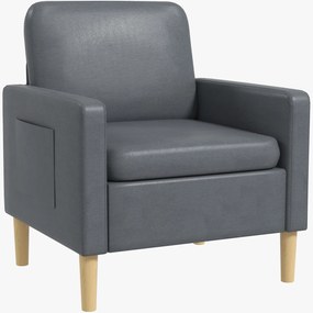 HOMCOM Poltrona Sala de Estar Poltrona Relax com 2 Bolsos Laterais Apoio para os Braços Pés de Madeira 73x79x87 cm Cinza | Aosom Portugal