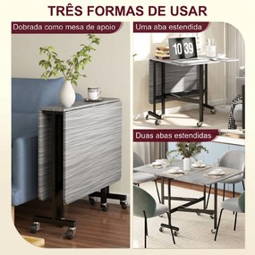 Mesa de Jantar Dobrável com Rodas para 4-6 Pessoas 120 cm (CADEIRAS NÃO INCLUIDAS) 2 Abas Estilo Industrial Cinza