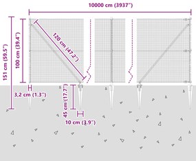 Cerca de Arame Soldado com 13 Postes de Ponta 1x100 m Aço Galvanizado
