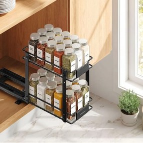 Prateleira extensível para especiarias cozinha em aço com 2 níveis Preto