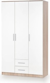 Roupeiro Cirveso 113, Branco brilhante, Carvalho sonoma, 205x120x52cm, 97.6 kg, Portas para roupeiro: Com dobradiças, Número de prateleiras: 5, Número de prateleiras: 5