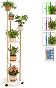 Suporte para plantas de canto com 6 níveis 45 x 43 x 146,5 cm, rodas bloqueáveis, luzes LED com 16 cores, comando à distância, branco