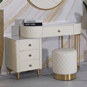 TOUCADOR SHARON COM BANCO 120X40X75 CM (TAMANHO DO BANCO Ø36X39) BRANCA E DOURADA