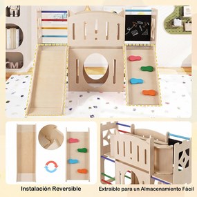 Torre de Jogos Infantil em Madeira, 142 x 124,5 x 100 cm, Design 8 em 1, Multicolor