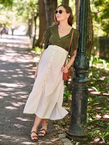 Blusa especial gravidez e amamentação com linho, ENVIE DE FRAISE   caqui