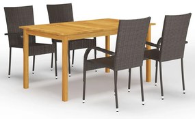5 pcs conjunto de jantar para jardim castanho