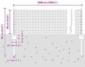 Cerca de Arame Soldado com 22 Postes em Prata 0.4x50 m de Aço