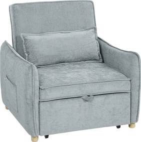 HOMCOM Poltrona conversível 1 lugar 3 em 1, poltrona-cama clic-clac em chenille, assento largo encosto ajustável, 88x84x87cm, cinza | Aosom Portugal