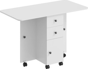 HOMCOM Mesa de jantar dobrável, mesa de cozinha com rodízios, gavetas e armário, Branco | Aosom Portugal