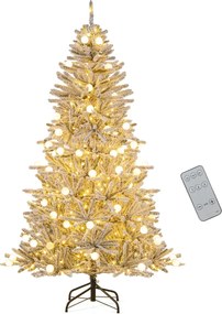 Árvore de Natal artificial nevada de 180 cm com 51 luzes esféricas, 250 luzes LED brancas quentes, 37 pontas de ramos e temporizador prateado