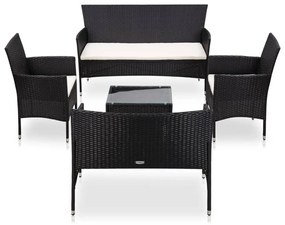 5 pcs conjunto lounge de jardim c/ almofadões vime PE preto