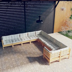 vidaXL 10 pcs conjunto lounge de jardim c/ almofadões cor creme pinho