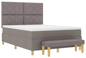 Cama Box Spring com Colchão &amp; Banco Taupe 140x190 cm Tecido