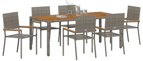 Conjunto de Jantar para Jardim vidaXL de 7 Peças Cinza Polirattan