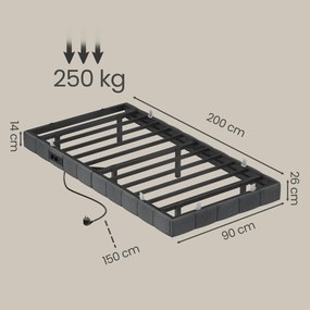 Estrutura de cama 90 x 200 cm (COLCHÃO NÃO INCLUIDO), com iluminação LED, base de cama cinzenta