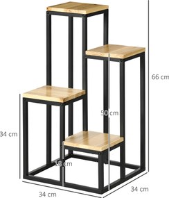 Estante para plantas e flores em metal e madeira, com 4 níveis de alturas diferentes 34 x 34 x 66 cm