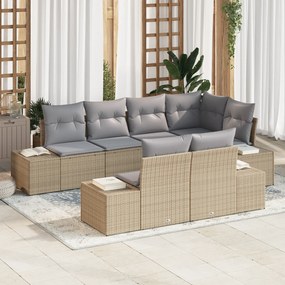 Conjunto de Sofá de Jardim de 7 Peças com Almofadas Bege Vime Sintétic