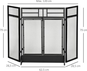 Frente de Lareira Dobrável Frente para Lareira com 3 Painéis com Porta