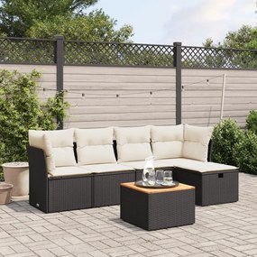 6 pcs conjunto sofás de jardim c/ almofadões vime PE preto