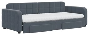 Sofá-cama c/ gavetão e gavetas 90x200 cm veludo cinzento-escuro