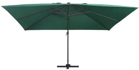 Guarda-sol cantilever luzes LED/poste alumínio 400x300 cm verde