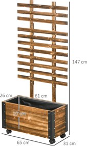 Floreira Exterior de Madeira Floreira com Treliça para Plantas Trepadeiras Tecido não Tecido Rodas 65x31x147 cm Madeira