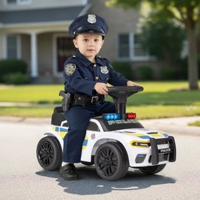 Andador de polícia deslizante para bebés com mais de 18 meses, com luzes, música e sirene, arrumação debaixo do assento, branco