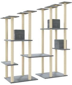 Árvore p/ gatos c/ postes arranhadores sisal 174 cm cinza-claro