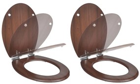 Assentos de sanita com tampas de fecho suave 2 pcs MDF castanho