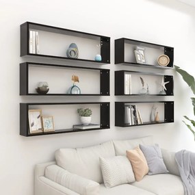 vidaXL Prateleiras parede forma de cubo 6pcs contr. 100x15x30 cm preto