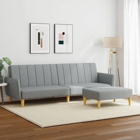 Sofá-cama de 2 lugares c/ apoio de pés tecido cinzento-claro