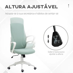 Cadeira de Escritório Ergonómica com Altura Ajustável Função de Inclinação e Encosto Alto 62x56x110-119,5 cm Verde