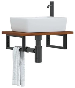 vidaXL Prateleira de parede p/ lavatório aço/madeira carvalho maciça