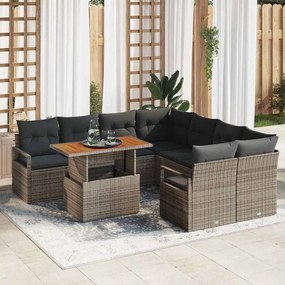 vidaXL Conjunto de Sofá de Jardim Cinza 9 pcs Cinzeto Grande