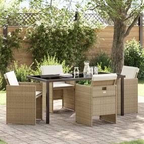 vidaXL Conjunto de Jantar para Jardim de 5 Peças com Almofadas em Rattan PE Bege