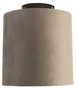 Candeeiro de teto com abajur em veludo castanho com dourado 20 cm - Combi Preto Country / Rústico