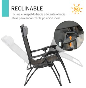 Outsunny Espreguiçadeira dobrável de vime com encosto ajustável Apoio de cabeça removível Suporte para copos e telefone Jardim Terraço 65x70x110 cm Cinza