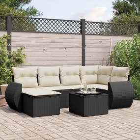 7 pcs conjunto de sofás p/ jardim c/ almofadões vime PE preto