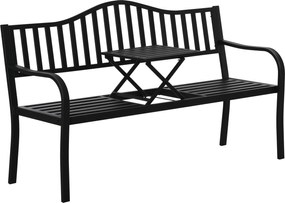 Outsunny Banco de Jardim de 2 Lugares Mesa Extensível Banco de Assento Max.240 Kg Encosto e descansos de Braço 150x58,5x90 cm Preto | Aosom Portugal