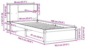 Cama com estante sem colchão 90x190 cm pinho maciço branco