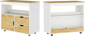 HOMCOM Carrinho de cozinha, ilha de cozinha móvel, trolley de cozinha com compartimentos, armário e bancada, branco | Aosom Portugal