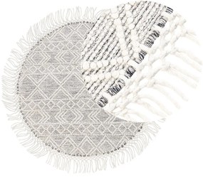 Tapete em lã cinzento e branco creme ⌀ 140 cm BULDAN Beliani