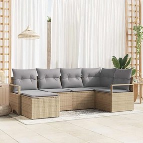 Conjunto de Sofá de Jardim em 6 Peças com Almofadas Bege Rattan Poliéster
