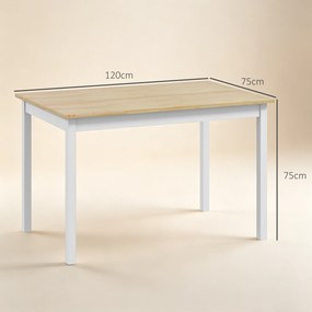 Mesa de jantar e de cozinha com estrutura em madeira maciça para 4 pessoas (CADEIRAS NÃO INCLUIDAS), design vintage, 120 cm, em tons naturais e branco