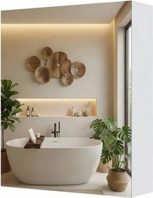 Armário casa banho suspenso com espelho 13 x 50 x 60 cm, armário de arrumação com prateleiras ajustáveis, moderno branco