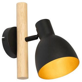 Candeeiro de parede rústico preto com madeira - Flint Rústico