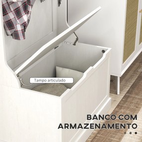 Móvel de Entrada com Cabide, Banco e Arrumação Branco Moderno 71,5x39,5x170 cm Branco vintage